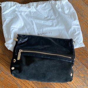 Hammitt VIP Med Black & Suede Crossbody Bag with Gold Accents